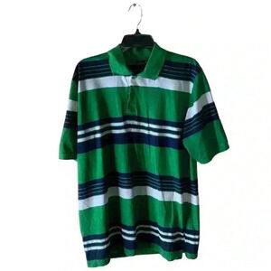 Prestige Polo Men’s Wear Shirt Size XL Green Stripe 3/4 Button Front Collard Top